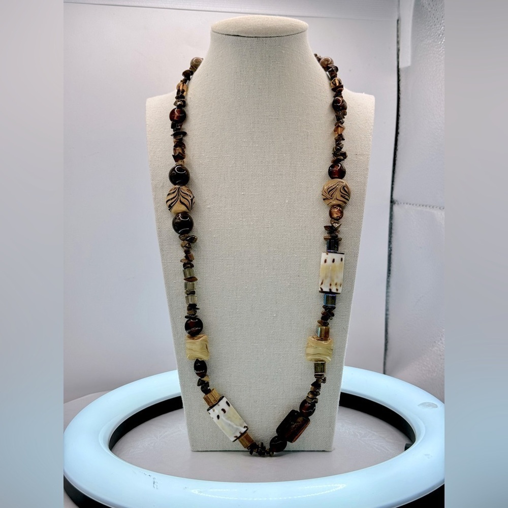 Brown Toned Semi Precious Stone Necklace 26”